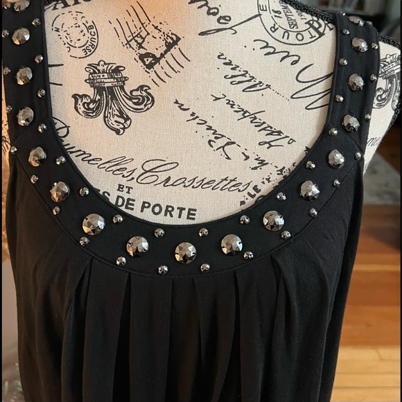 Express Tops - S O L D ❗️💎GORGEOUS Jet Black Blousy EXPRESS Top Black Bejeweled Straps/Neck -M